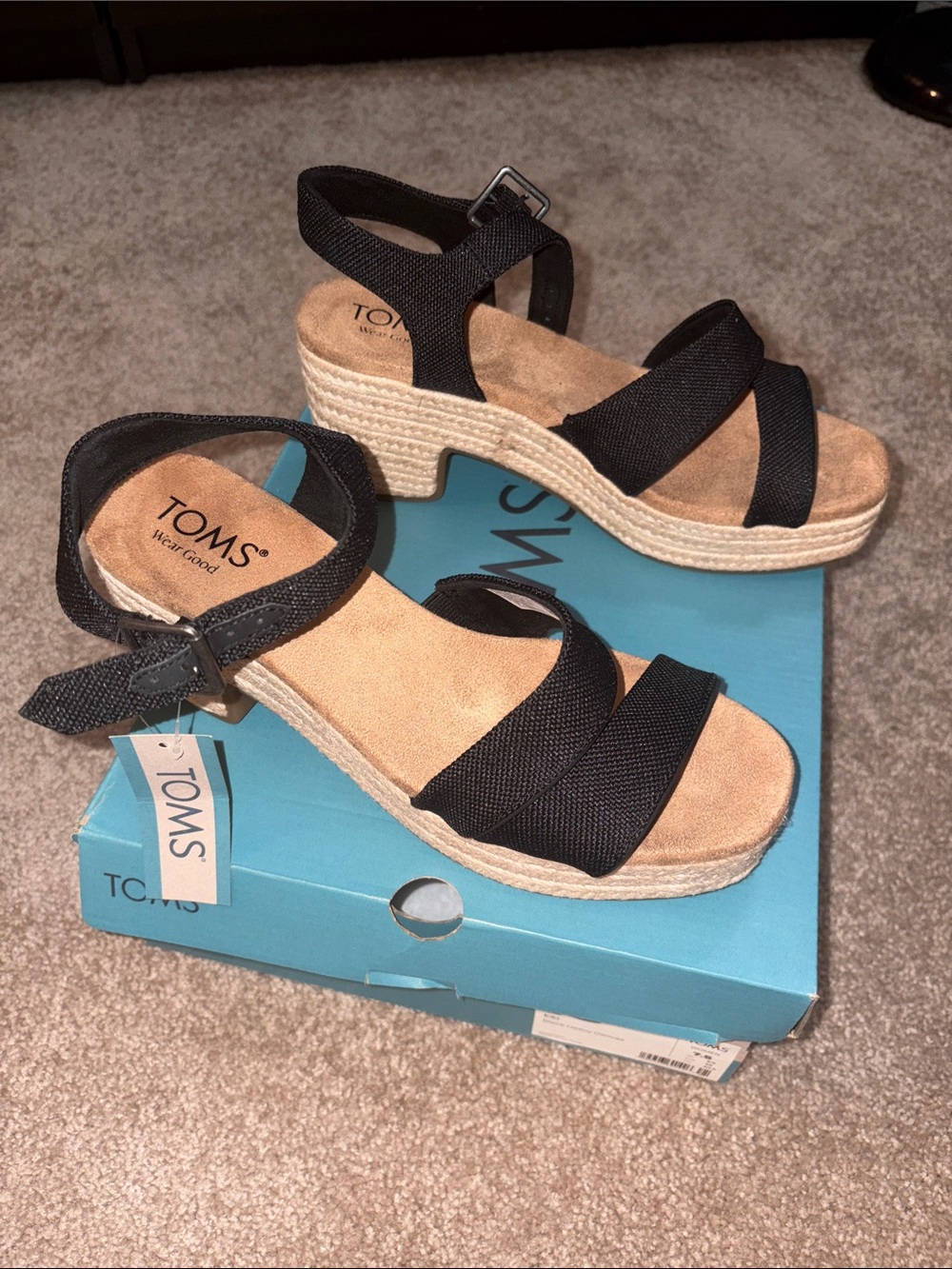 TOMS Black Espadrille Platform Sandals - Women's KIKI 7.5
